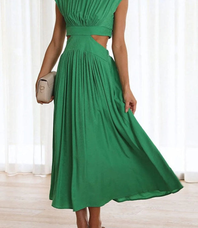 Women's Mock-Neck Cut-Out Waist Maxi Dress