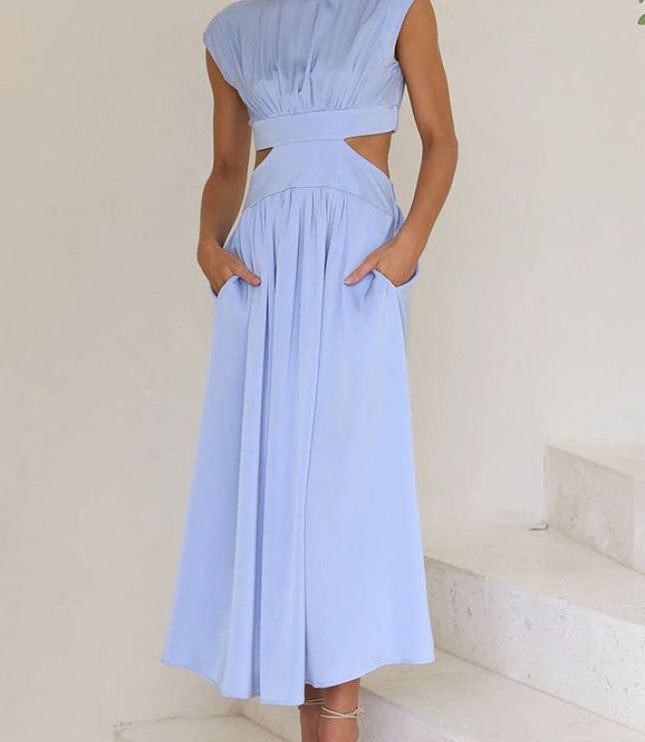 Women's Mock-Neck Cut-Out Waist Maxi Dress