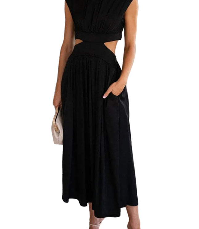 Women's Mock-Neck Cut-Out Waist Maxi Dress
