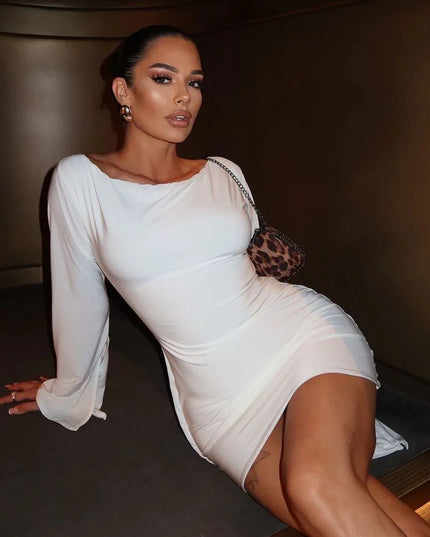 Women's Off Shoulder Ruched White Bodycon Mini Party Dress
