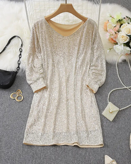 Women's Off-Shoulder Sequin Dolman Sleeve Mini Dress
