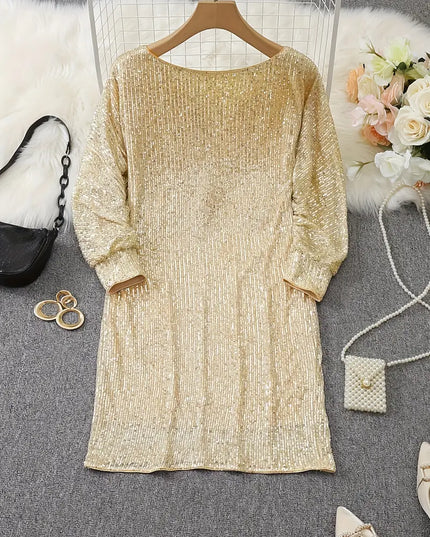 Women's Off-Shoulder Sequin Dolman Sleeve Mini Dress