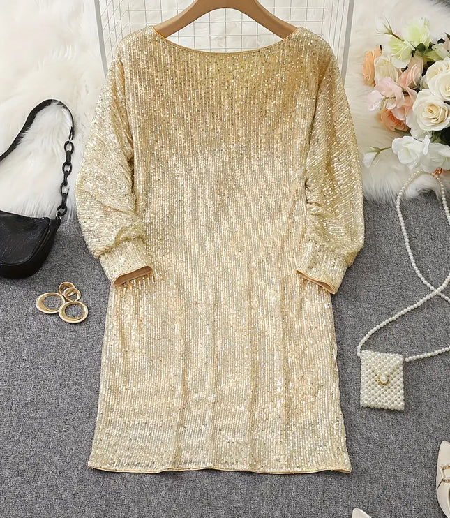 Women's Off-Shoulder Sequin Dolman Sleeve Mini Dress