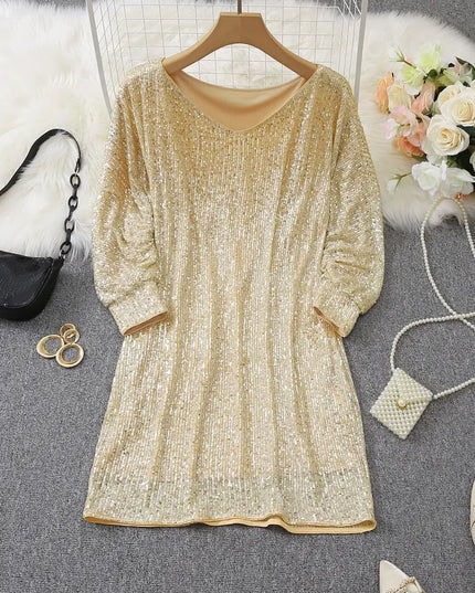 Women's Off-Shoulder Sequin Dolman Sleeve Mini Dress