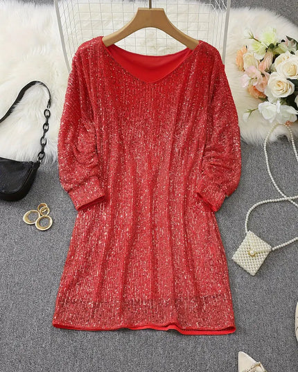 Women's Off-Shoulder Sequin Dolman Sleeve Mini Dress