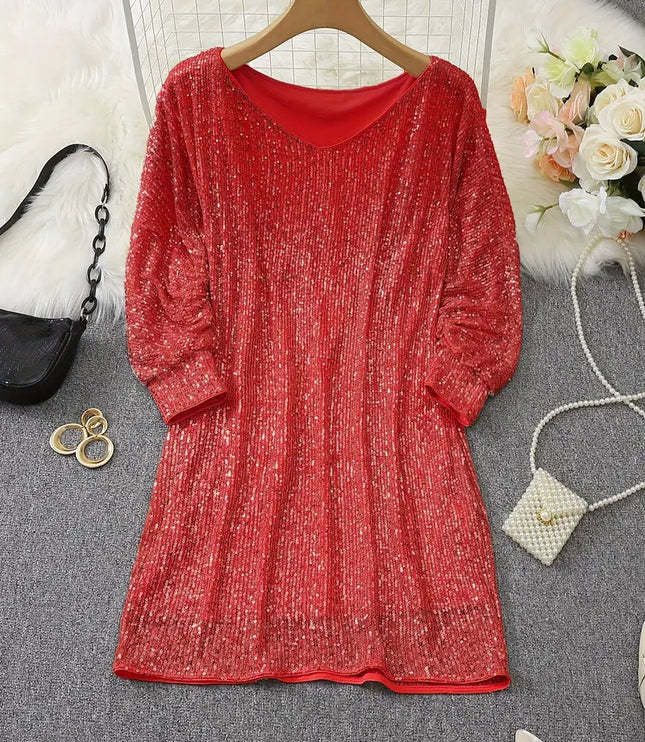 Women's Off-Shoulder Sequin Dolman Sleeve Mini Dress