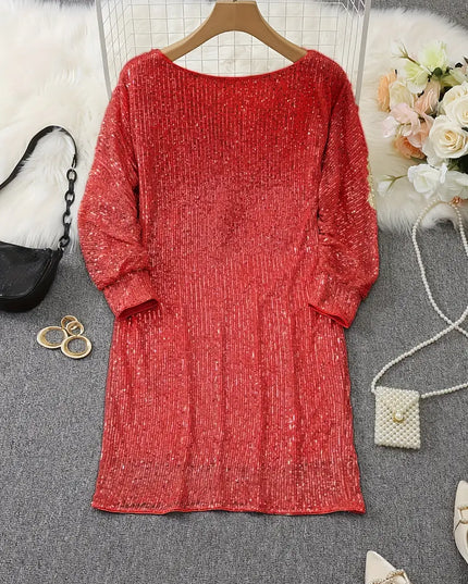 Women's Off-Shoulder Sequin Dolman Sleeve Mini Dress