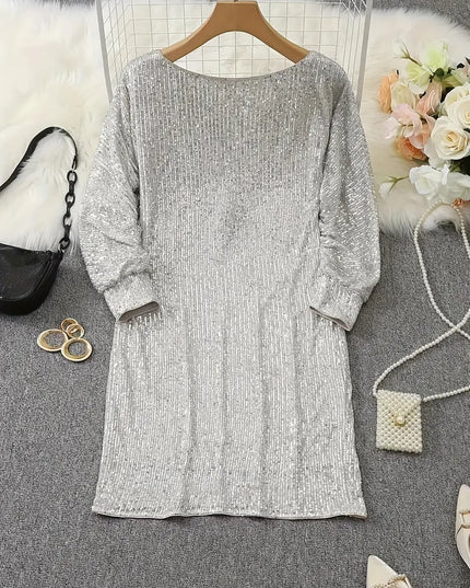 Women's Off-Shoulder Sequin Dolman Sleeve Mini Dress