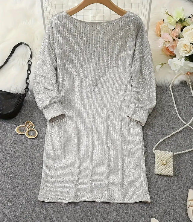Women's Off-Shoulder Sequin Dolman Sleeve Mini Dress