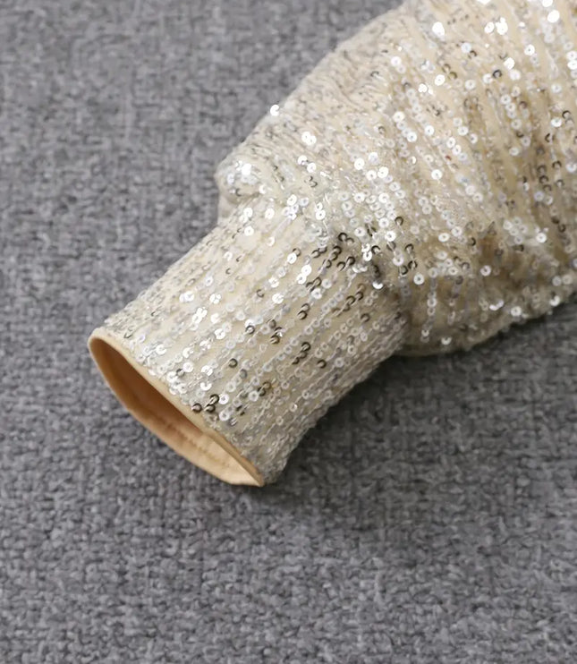 Women's Off-Shoulder Sequin Dolman Sleeve Mini Dress