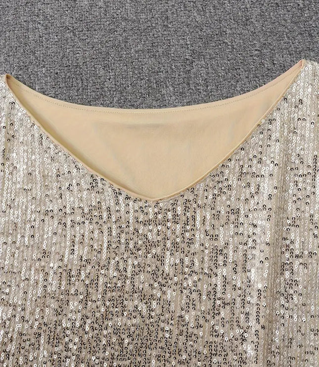 Women's Off-Shoulder Sequin Dolman Sleeve Mini Dress