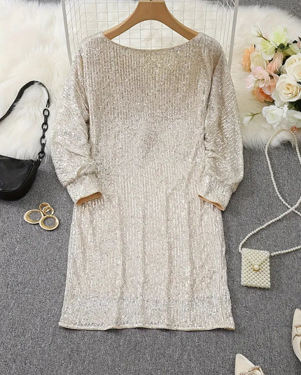 Women's Off-Shoulder Sequin Dolman Sleeve Mini Dress