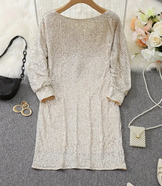 Women's Off-Shoulder Sequin Dolman Sleeve Mini Dress