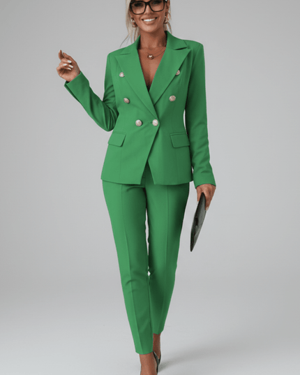 Women's Office Pant Suit Built Around a Double-Breasted Blazer