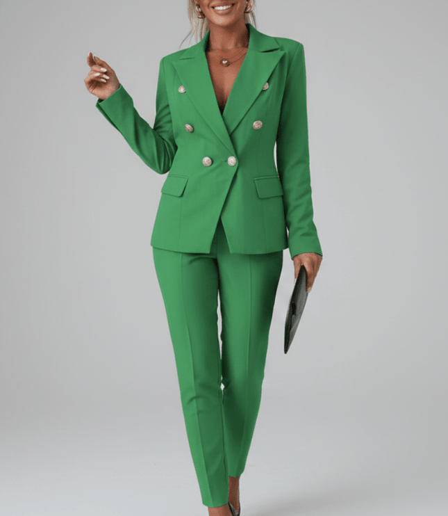 Women's Office Pant Suit Built Around a Double-Breasted Blazer