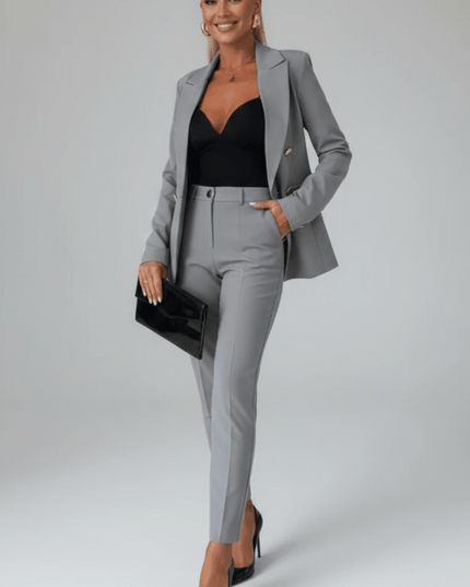 Women's Office Pant Suit Built Around a Double-Breasted Blazer