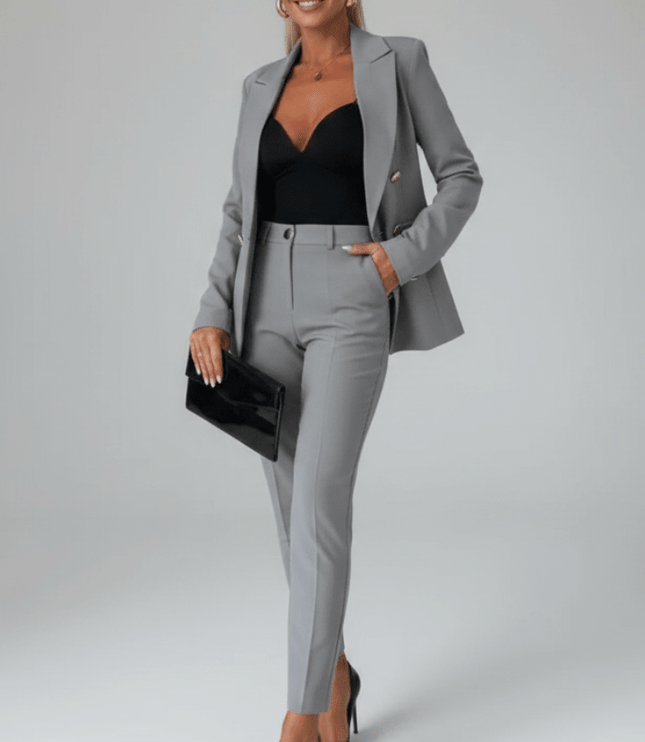 Women's Office Pant Suit Built Around a Double-Breasted Blazer
