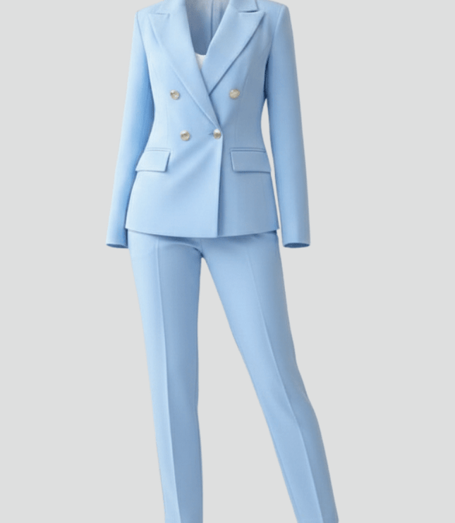 Women's Office Pant Suit Built Around a Double-Breasted Blazer