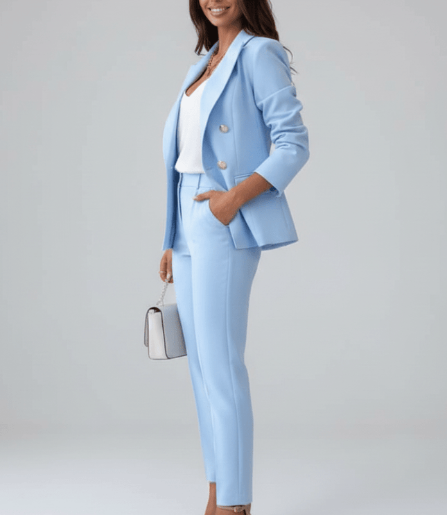 Women's Office Pant Suit Built Around a Double-Breasted Blazer