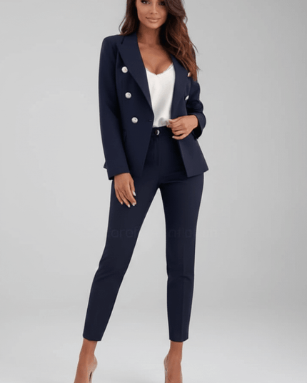 Women's Office Pant Suit Built Around a Double-Breasted Blazer