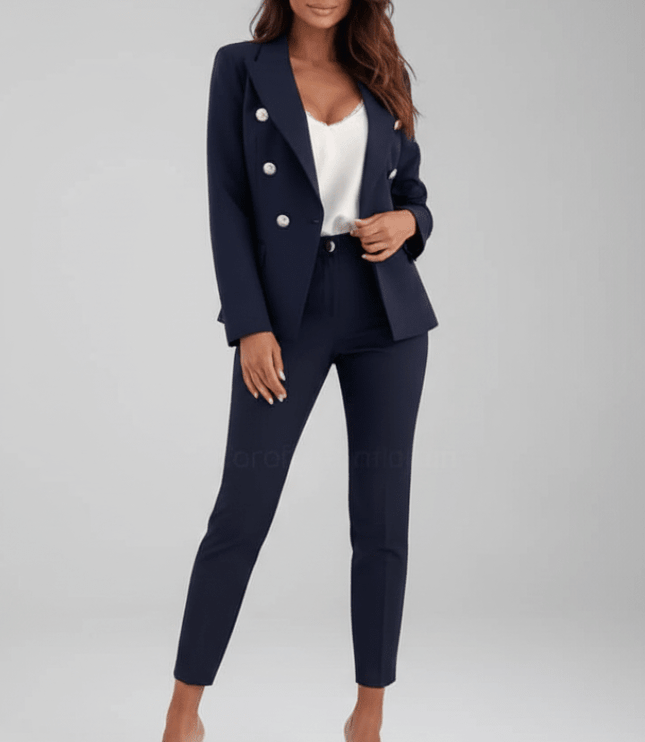 Women's Office Pant Suit Built Around a Double-Breasted Blazer