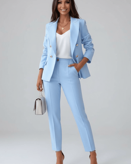 Women's Office Pant Suit Built Around a Double-Breasted Blazer