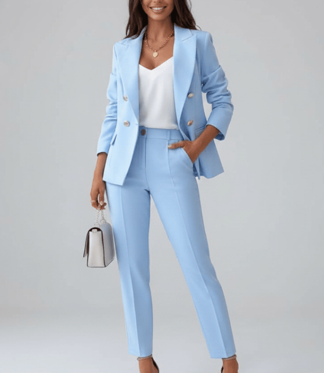 Women's Office Pant Suit Built Around a Double-Breasted Blazer