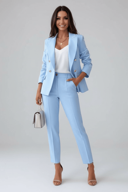 Women's Office Pant Suit Built Around a Double-Breasted Blazer
