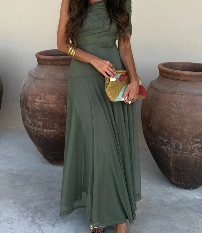 Women's One-Shoulder Draped Maxi Dress
