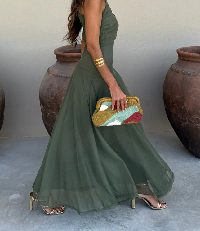 Women's One-Shoulder Draped Maxi Dress