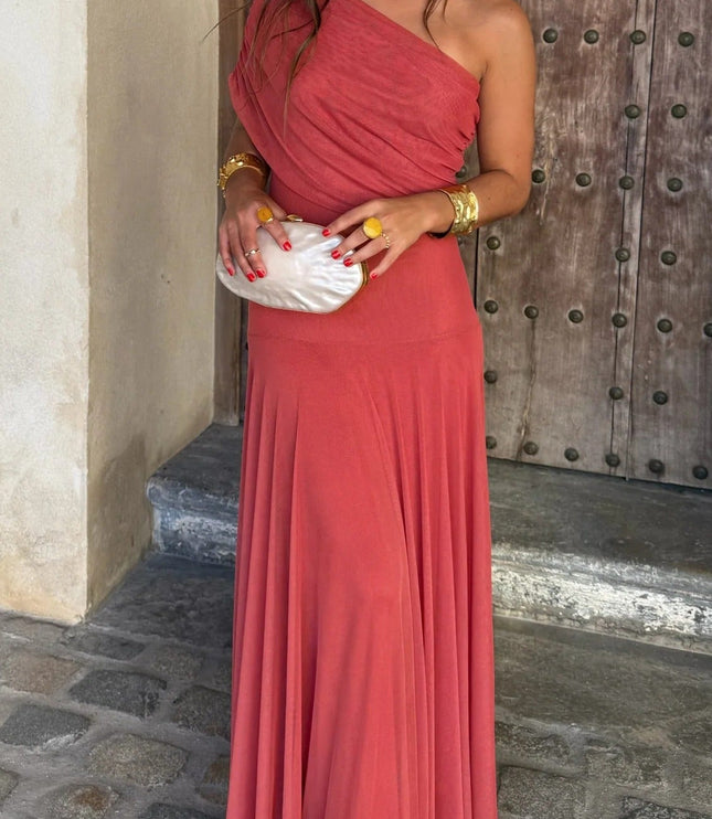 Women's One-Shoulder Draped Maxi Dress