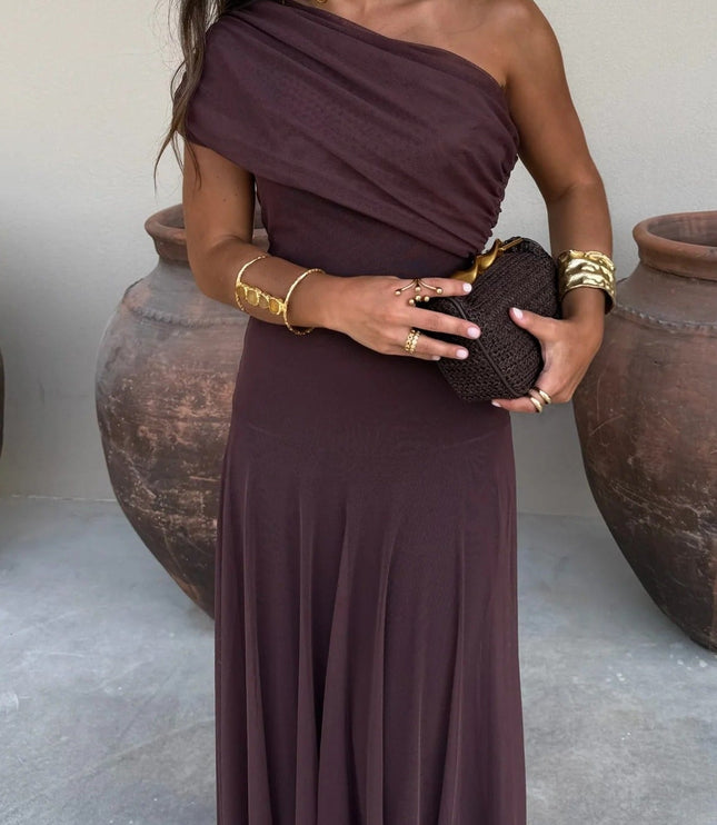 Women's One-Shoulder Draped Maxi Dress
