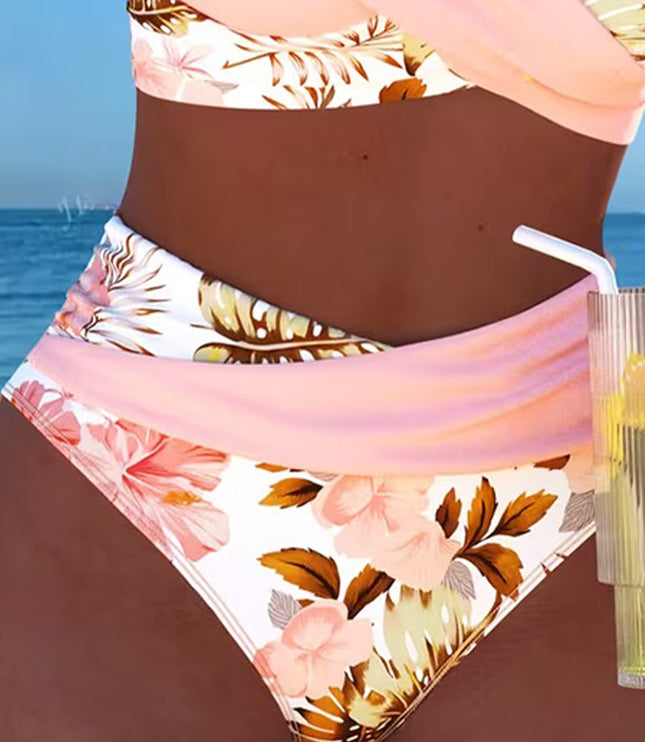 Women's One-Shoulder Floral Bikini with Cut-Out Detail