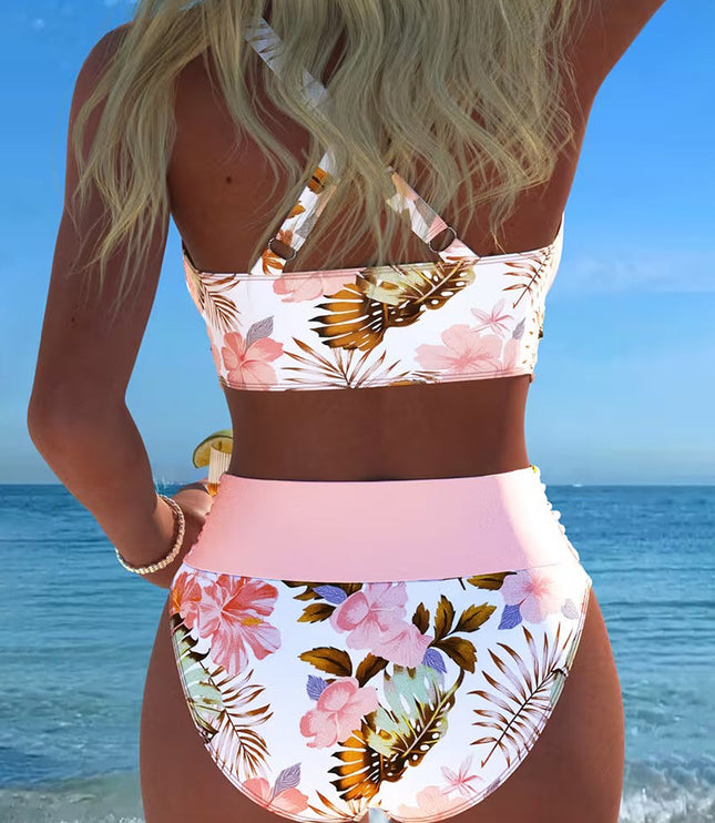 Women's One-Shoulder Floral Bikini with Cut-Out Detail