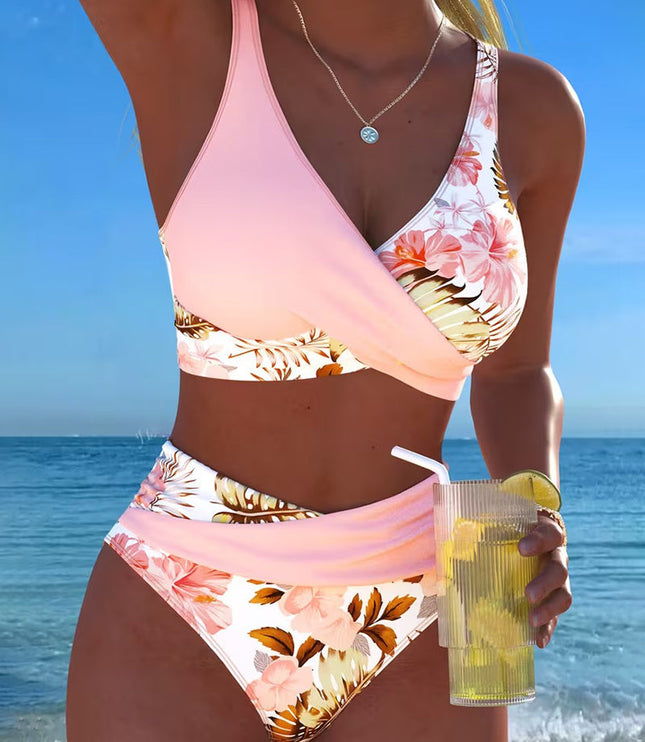 Women's One-Shoulder Floral Bikini with Cut-Out Detail