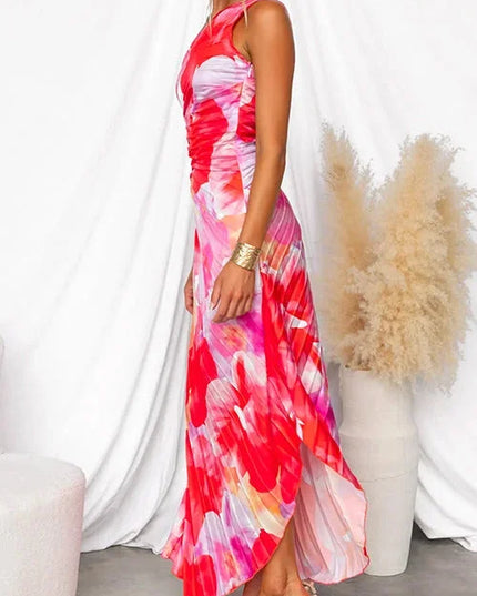 Women's One-Shoulder Floral Maxi Dress with Ruched Waist