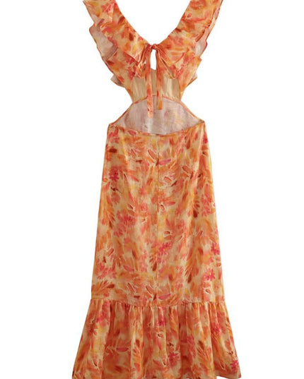 Women's Orange Floral Maxi Wedding Guest Dress, Summer