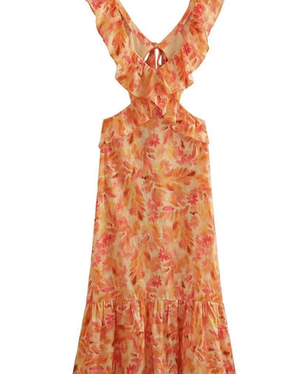 Women's Orange Floral Maxi Wedding Guest Dress, Summer