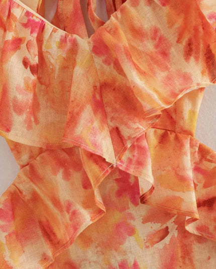 Women's Orange Floral Maxi Wedding Guest Dress, Summer