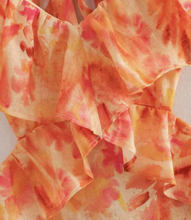Women's Orange Floral Maxi Wedding Guest Dress, Summer