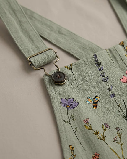 Women's Overall Jumpsuit in Botanical Print with Patch Pockets