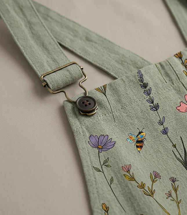Women's Overall Jumpsuit in Botanical Print with Patch Pockets