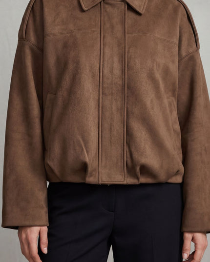 Women's Oversized Bomber Jacket in Pleated Faux Suede