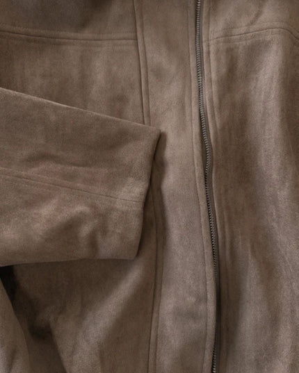 Women's Oversized Bomber Jacket in Pleated Faux Suede