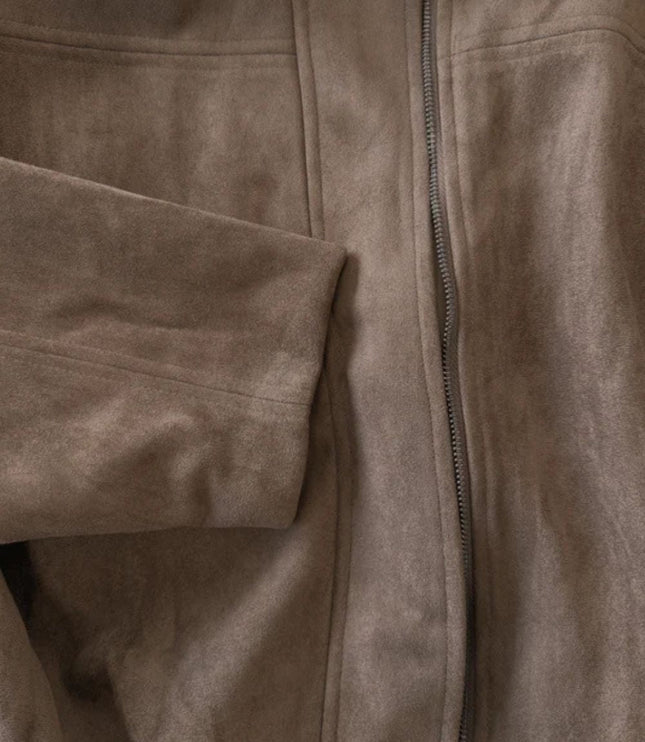 Women's Oversized Bomber Jacket in Pleated Faux Suede