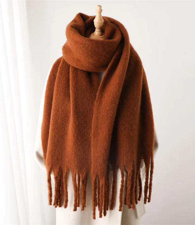 Women's Oversized Brushed Knit Fringed Scarf