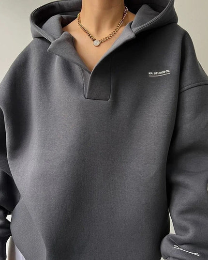 Women's Oversized Collared Hoodie with Dropped Shoulders