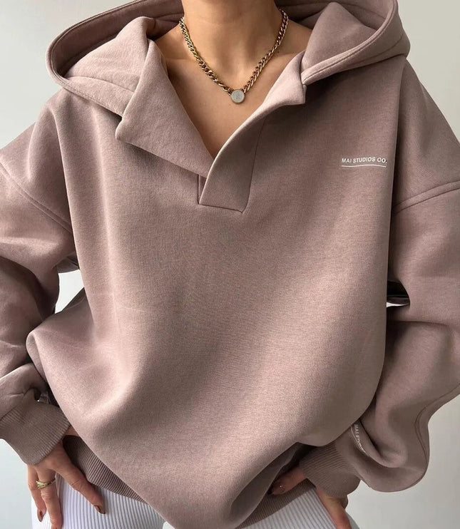 Women's Oversized Collared Hoodie with Dropped Shoulders