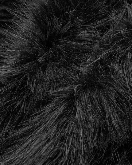 Women's Oversized Cropped Jacket in Black Faux Fur