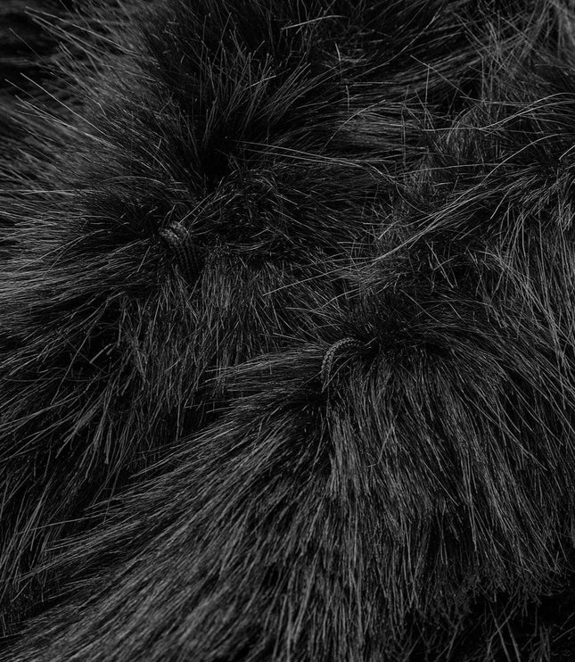 Women's Oversized Cropped Jacket in Black Faux Fur